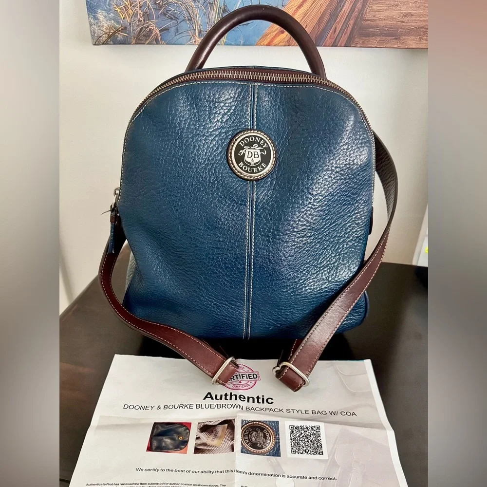 Dooney & Bourke Pebble Grain Blue Leather Backpack w/ COA EUC